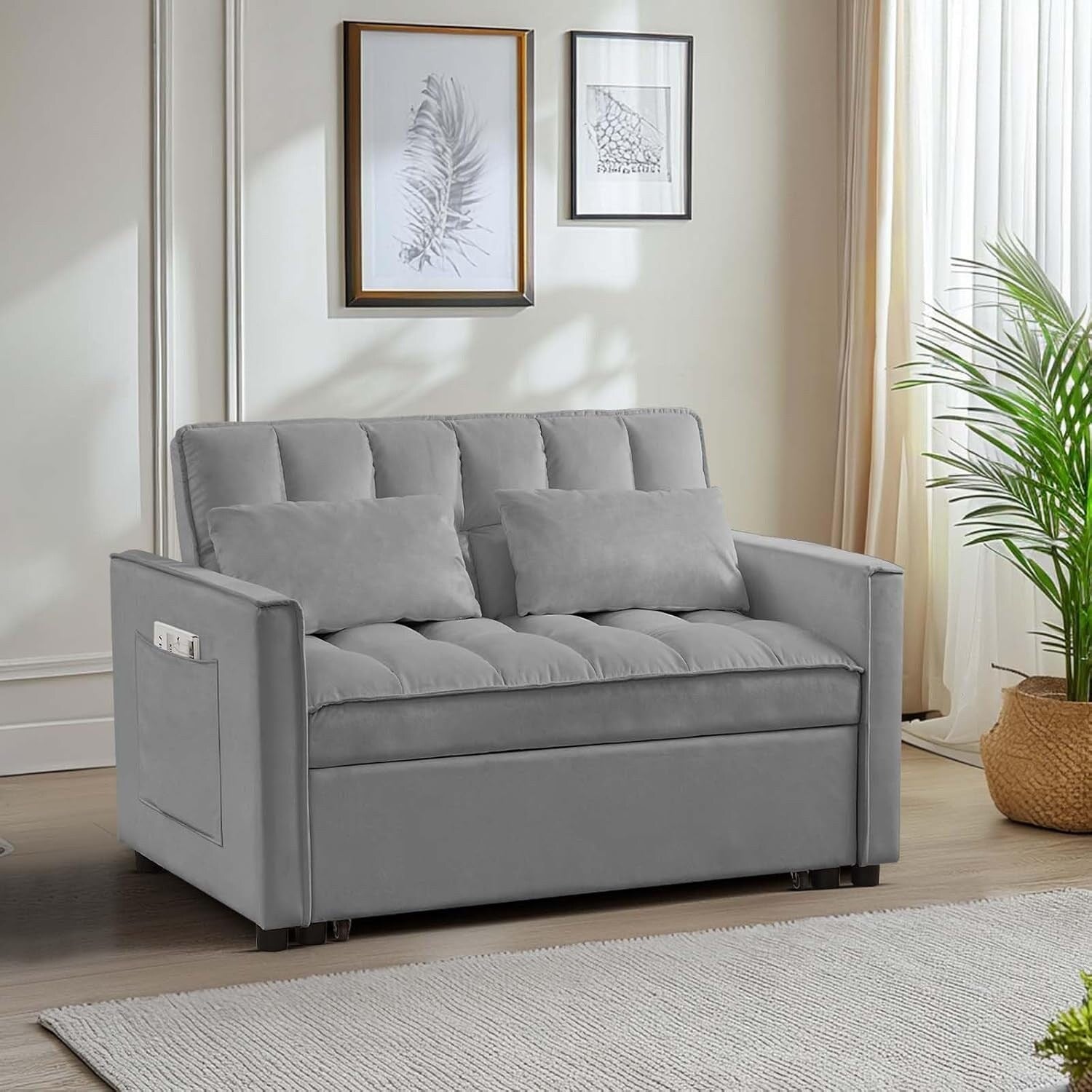 3 in 1 Velvet Sofa Bed with Adjustable Backrest