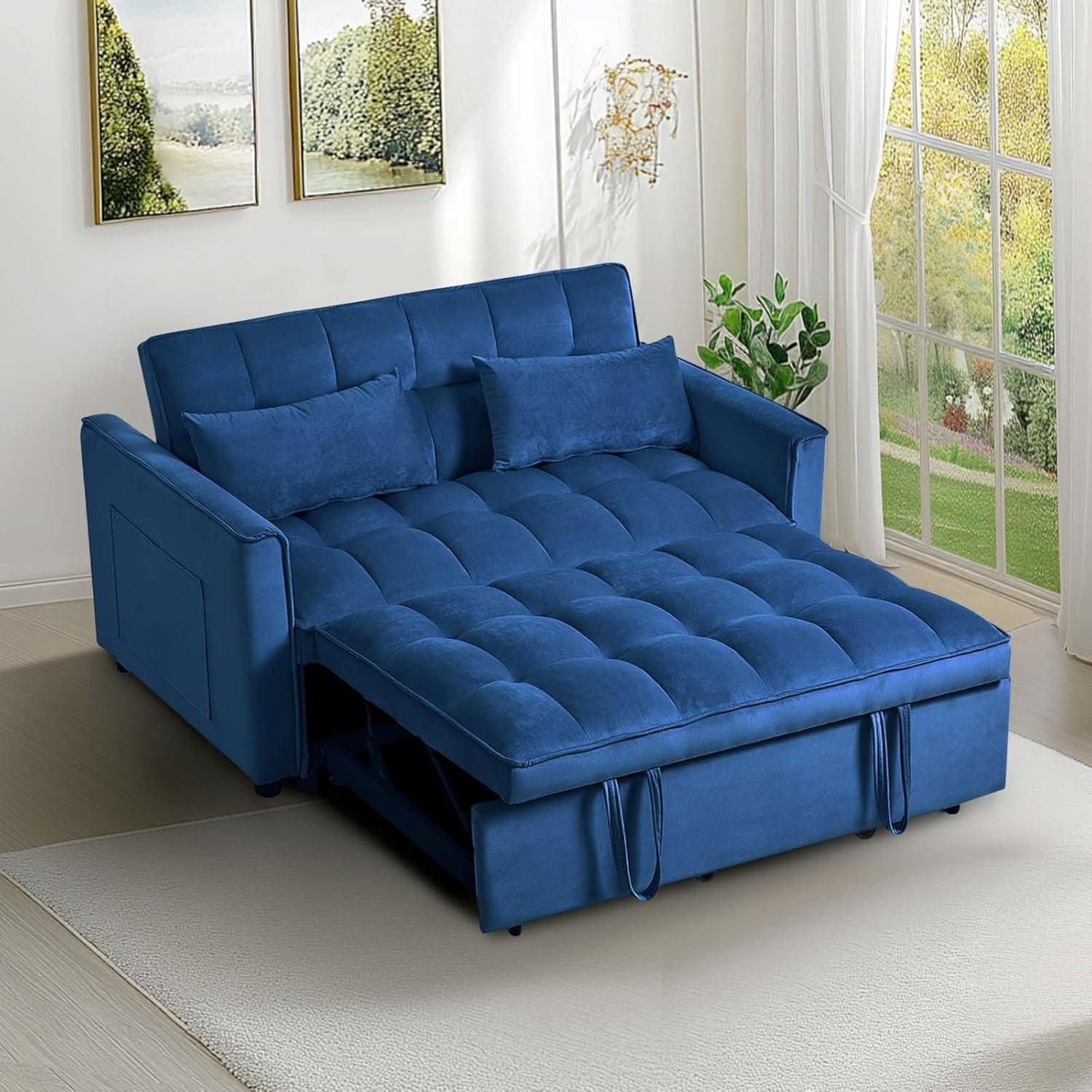 3 in 1 Velvet Sofa Bed with Adjustable Backrest
