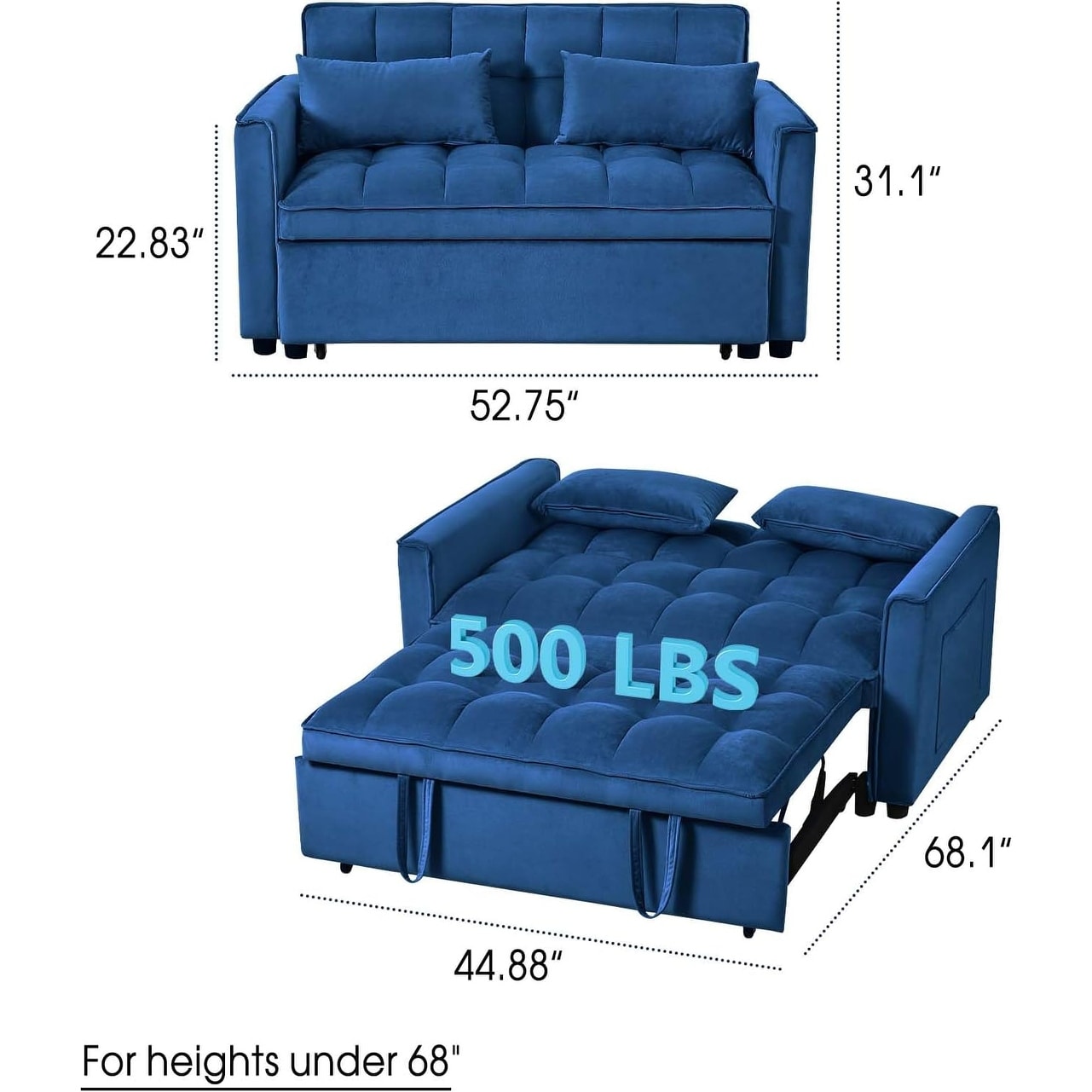3 in 1 Velvet Sofa Bed with Adjustable Backrest
