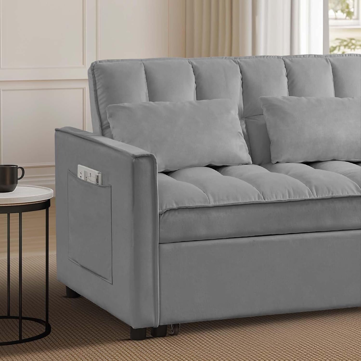 3 in 1 Velvet Sofa Bed with Adjustable Backrest