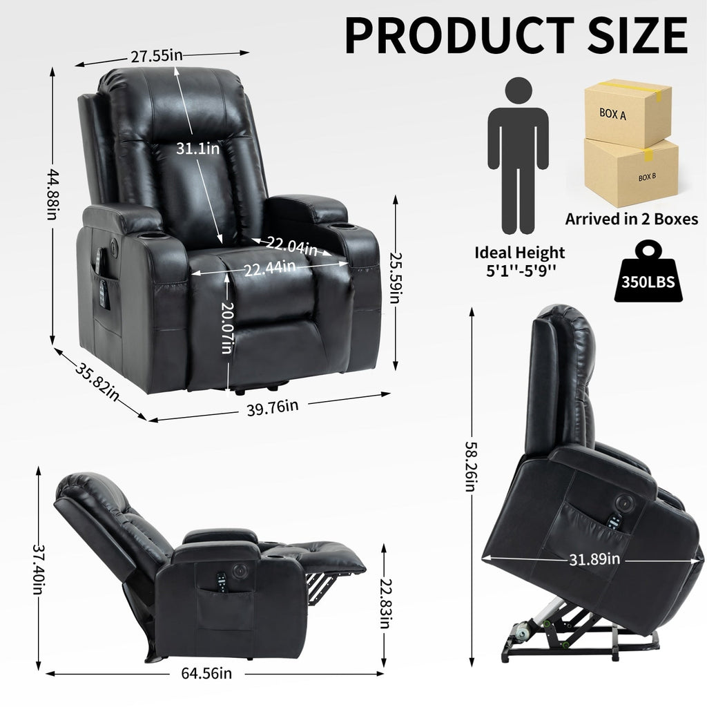 Power Lift Recliner Elderly Infinite 8 Massage Heat USB Cup Holders