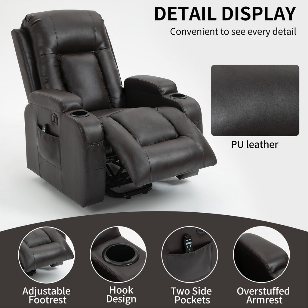 Power Lift Recliner Elderly Infinite 8 Massage Heat USB Cup Holders