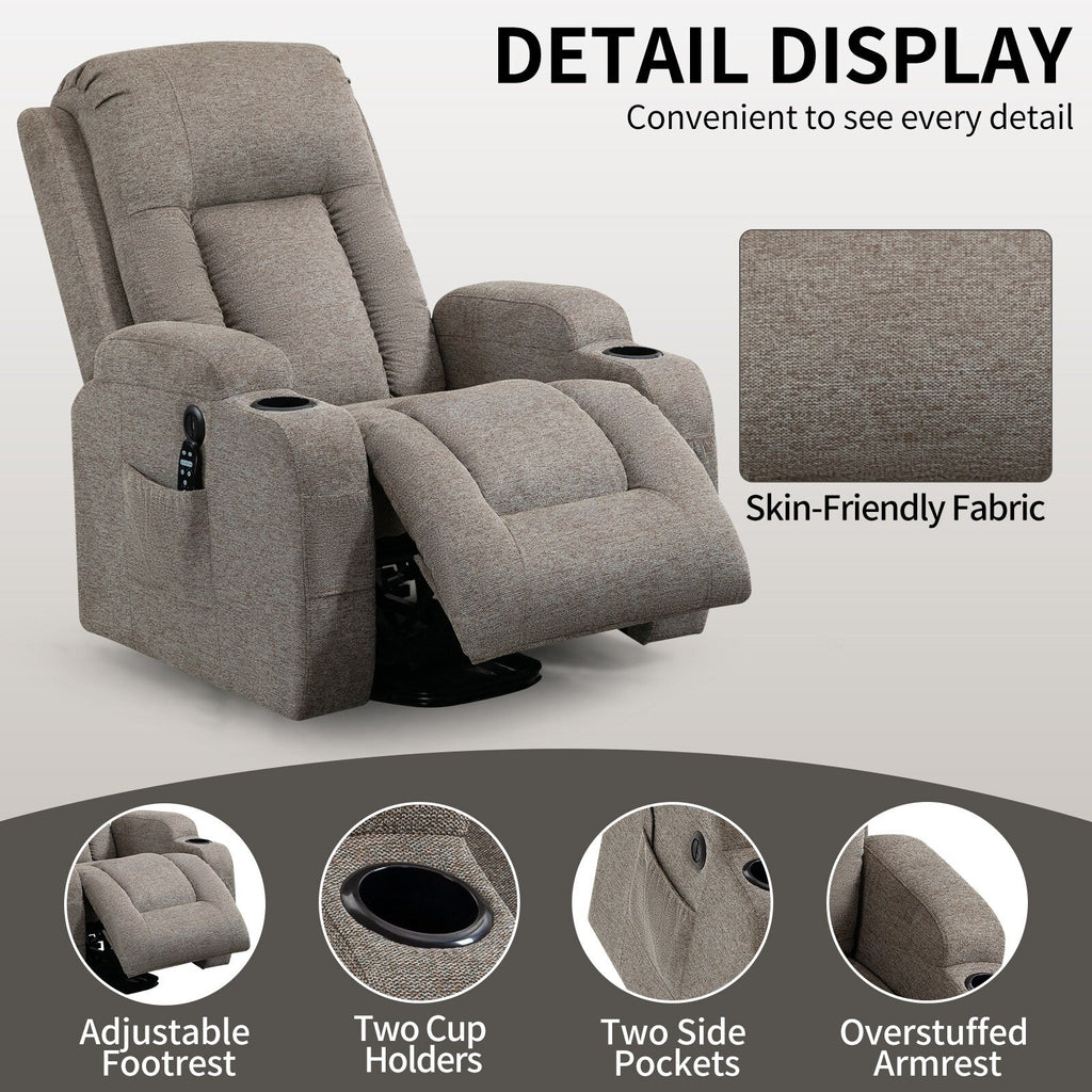 Power Lift Recliner Elderly Infinite 8 Massage Heat USB Cup Holders