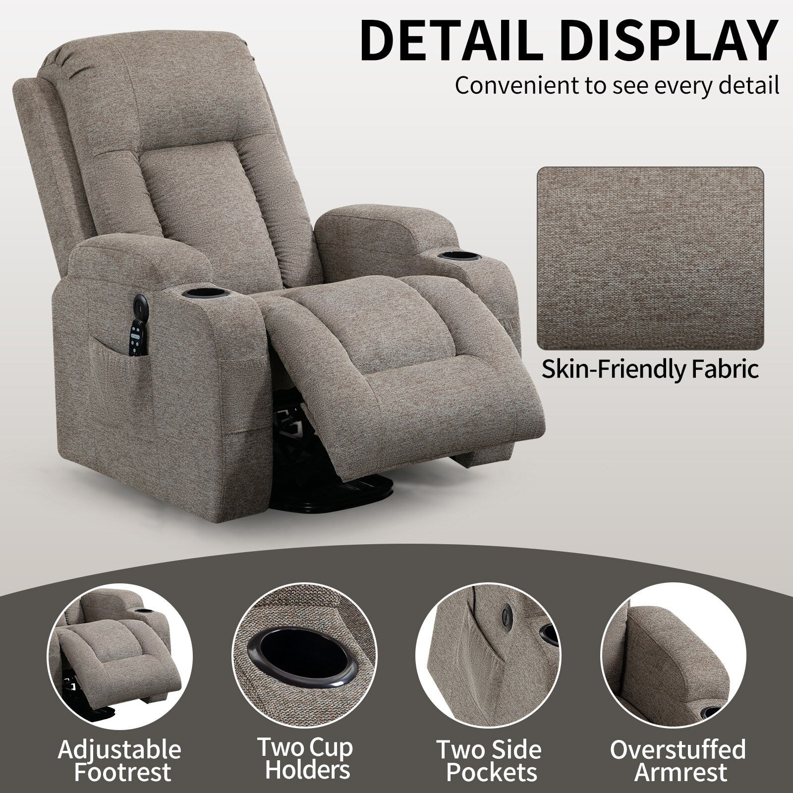 Power Lift Recliner Elderly Infinite 8 Massage Heat USB Cup Holders