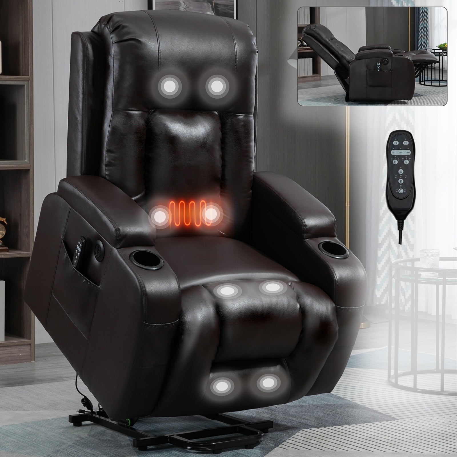 Power Lift Recliner Elderly Infinite 8 Massage Heat USB Cup Holders