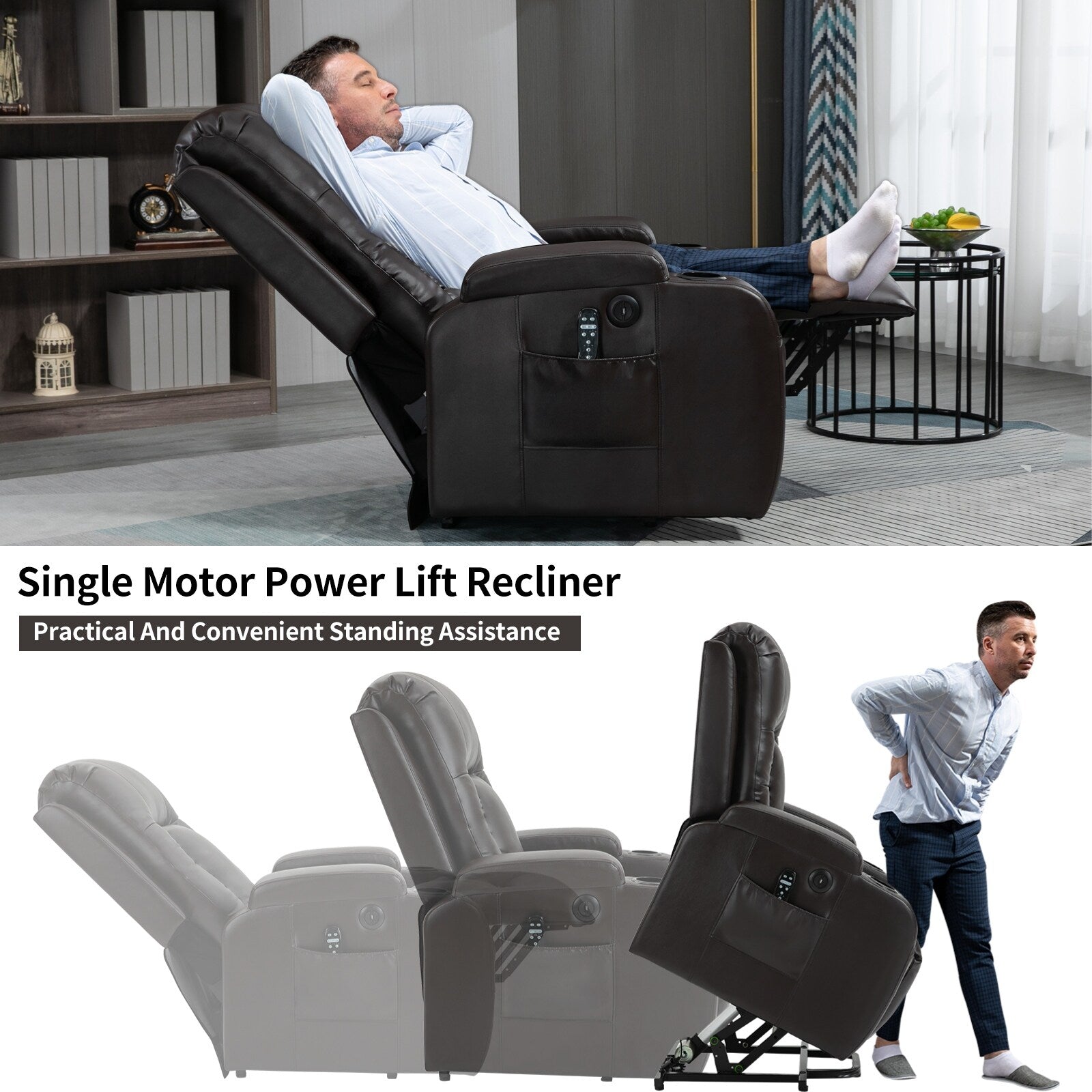 Power Lift Recliner Elderly Infinite 8 Massage Heat USB Cup Holders