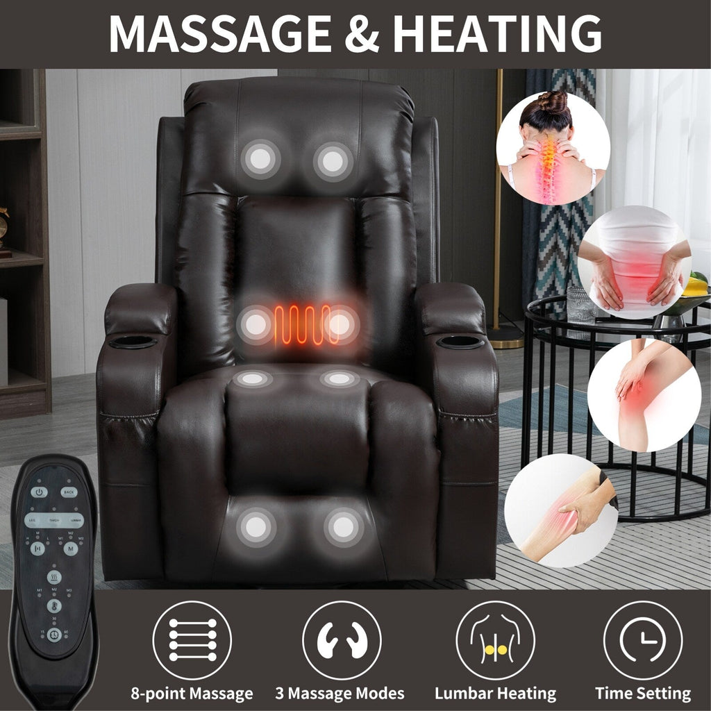 Power Lift Recliner Elderly Infinite 8 Massage Heat USB Cup Holders