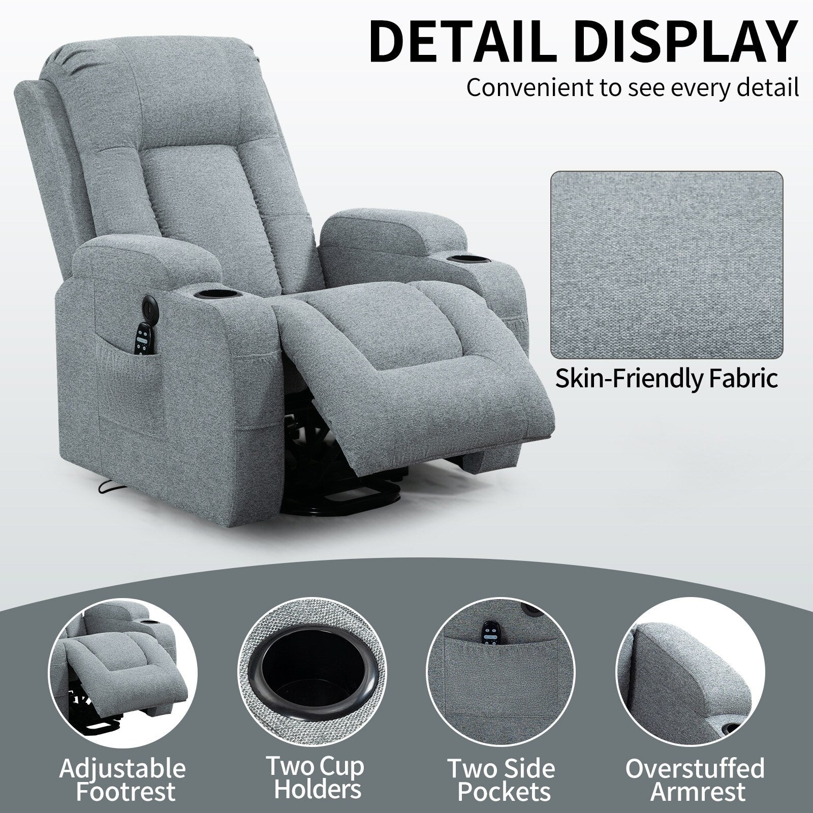 Power Lift Recliner Elderly Infinite 8 Massage Heat USB Cup Holders