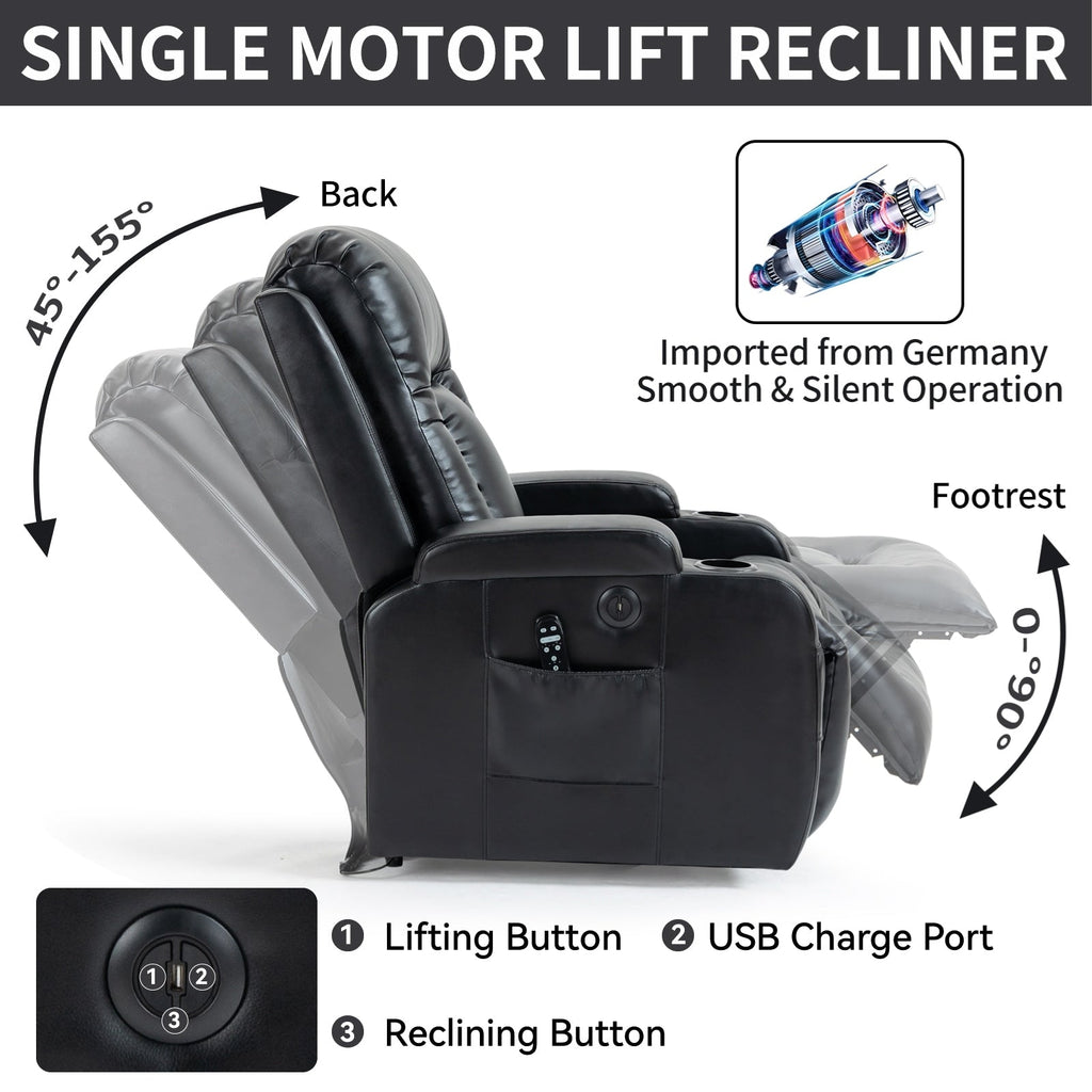 Power Lift Recliner Elderly Infinite 8 Massage Heat USB Cup Holders