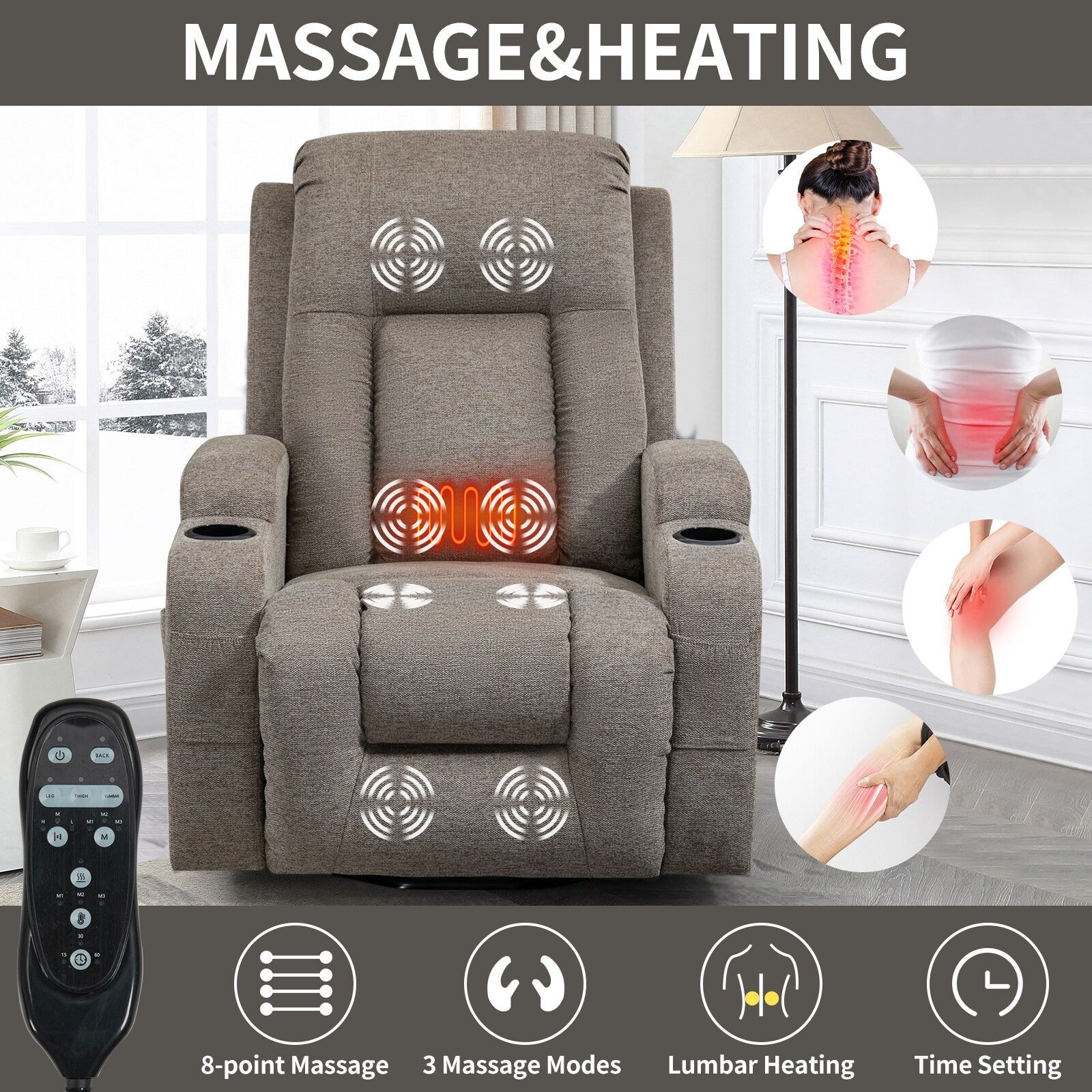 Power Lift Recliner Elderly Infinite 8 Massage Heat USB Cup Holders