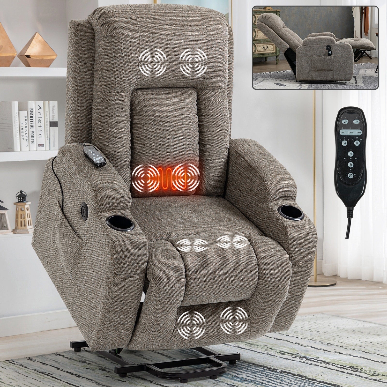 Power Lift Recliner Elderly Infinite 8 Massage Heat USB Cup Holders
