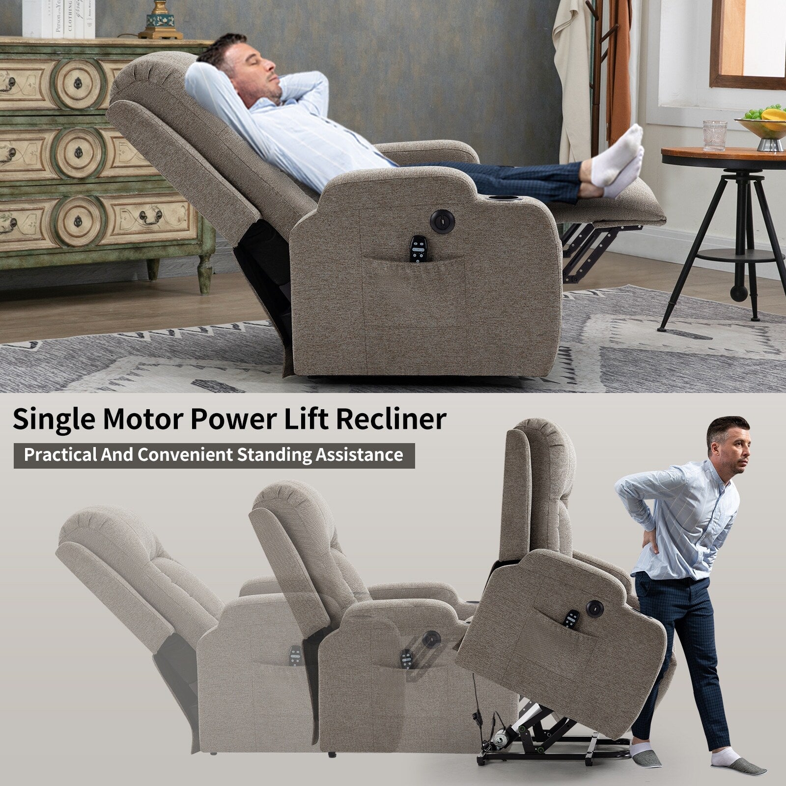 Power Lift Recliner Elderly Infinite 8 Massage Heat USB Cup Holders