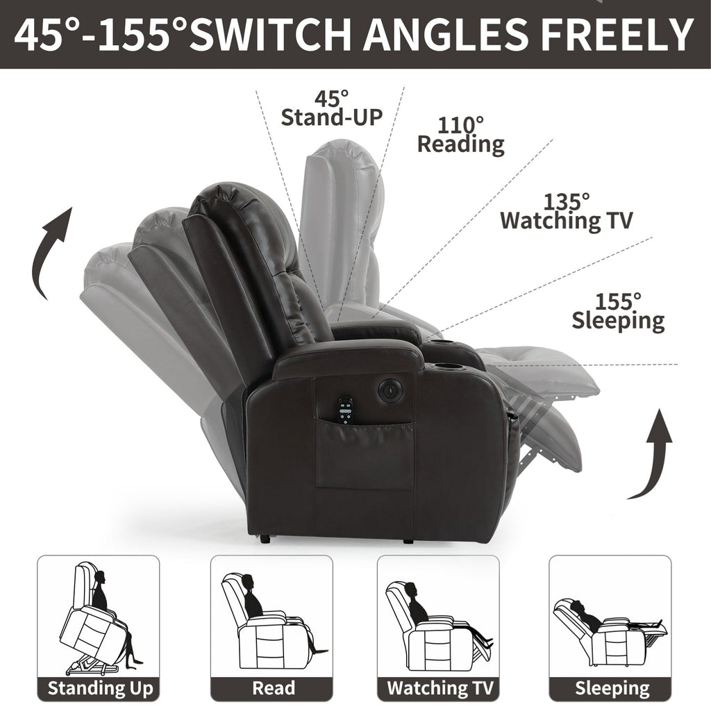 Power Lift Recliner Elderly Infinite 8 Massage Heat USB Cup Holders
