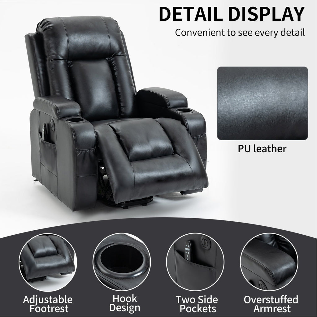 Power Lift Recliner Elderly Infinite 8 Massage Heat USB Cup Holders
