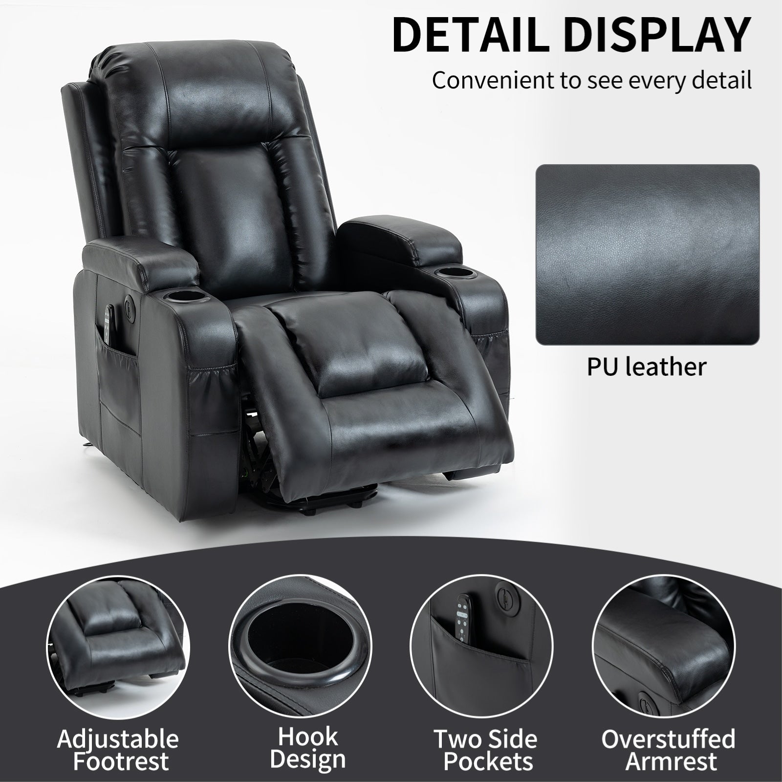 Power Lift Recliner Elderly Infinite 8 Massage Heat USB Cup Holders