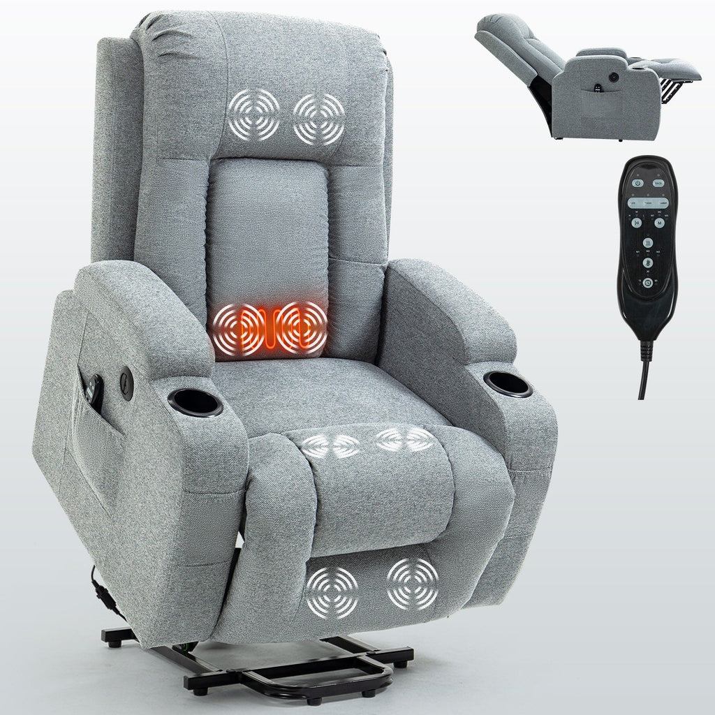 Power Lift Recliner Elderly Infinite 8 Massage Heat USB Cup Holders