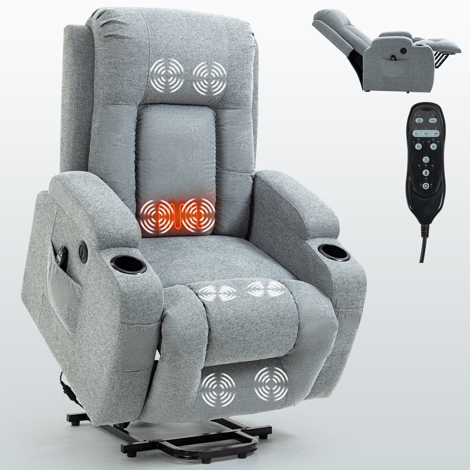 Power Lift Recliner Elderly Infinite 8 Massage Heat USB Cup Holders