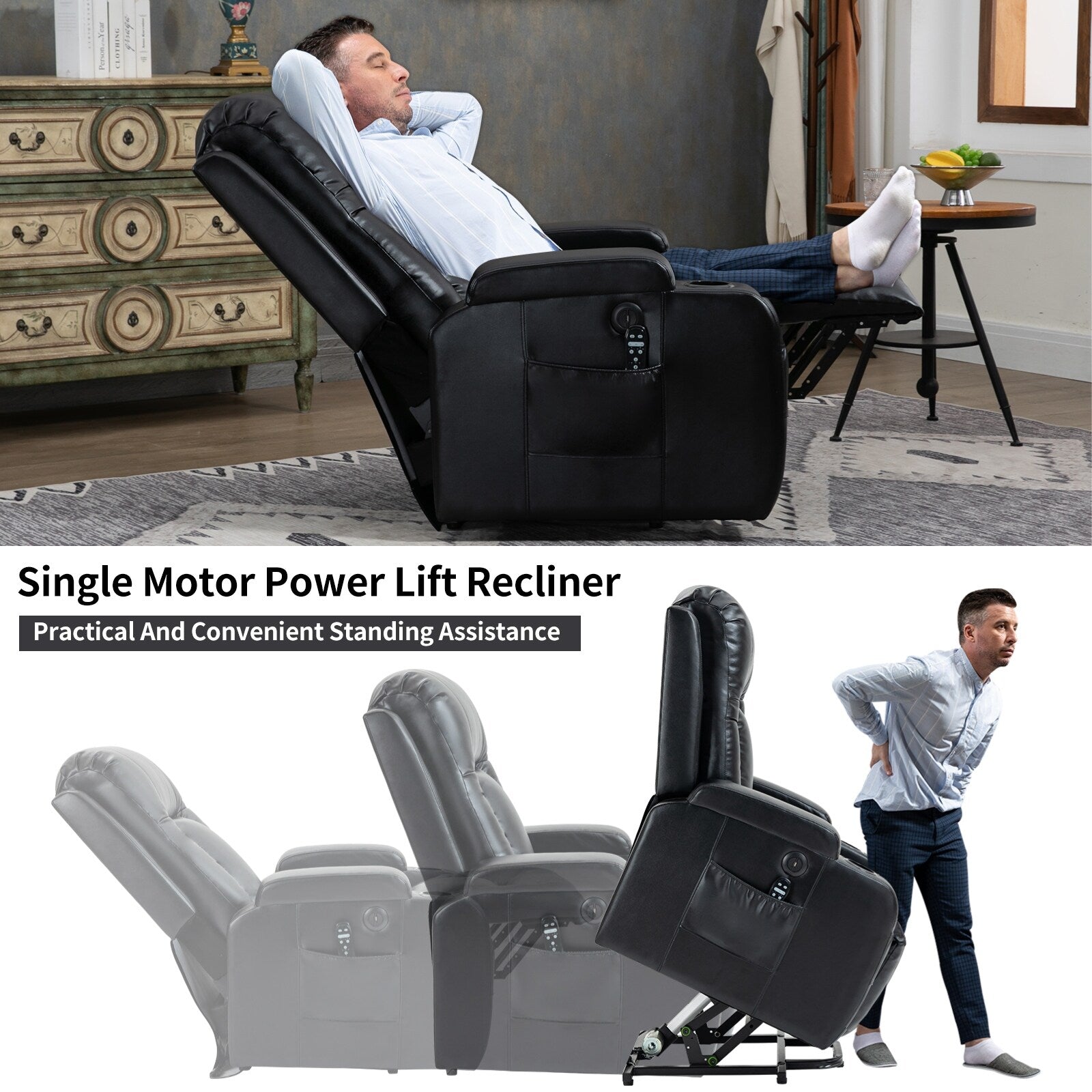 Power Lift Recliner Elderly Infinite 8 Massage Heat USB Cup Holders