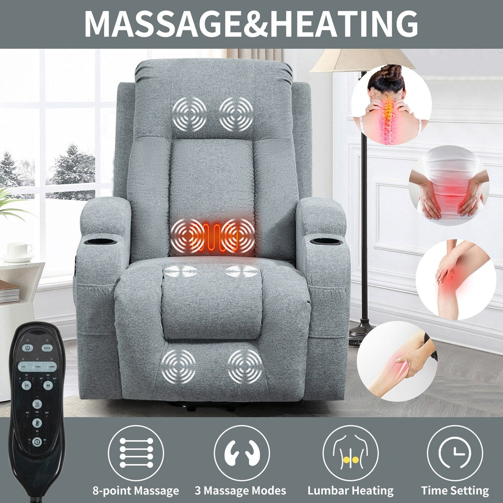 Power Lift Recliner Elderly Infinite 8 Massage Heat USB Cup Holders