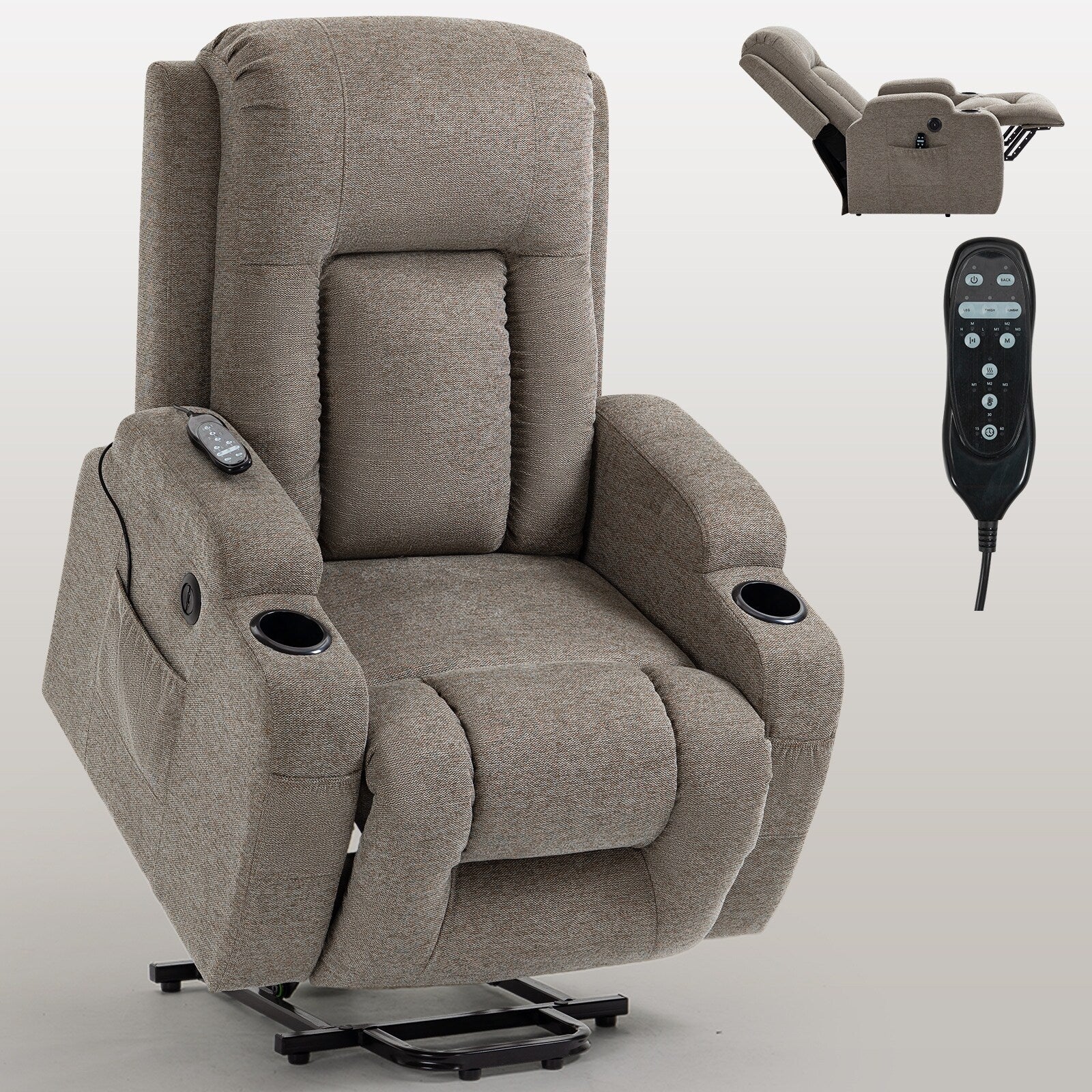 Power Lift Recliner Elderly Infinite 8 Massage Heat USB Cup Holders