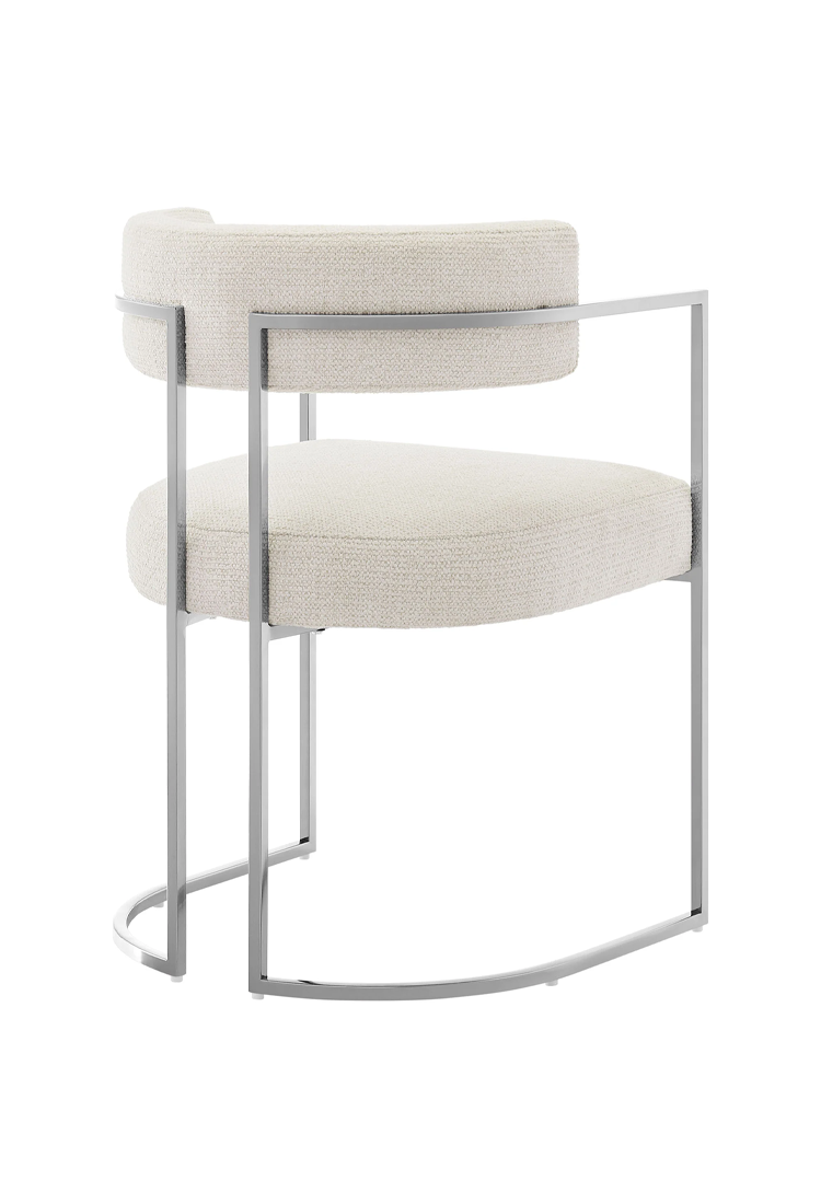 Chaise de salle à manger Ardenza à dossier incurvé en tissu et métal, couleur crème argentée