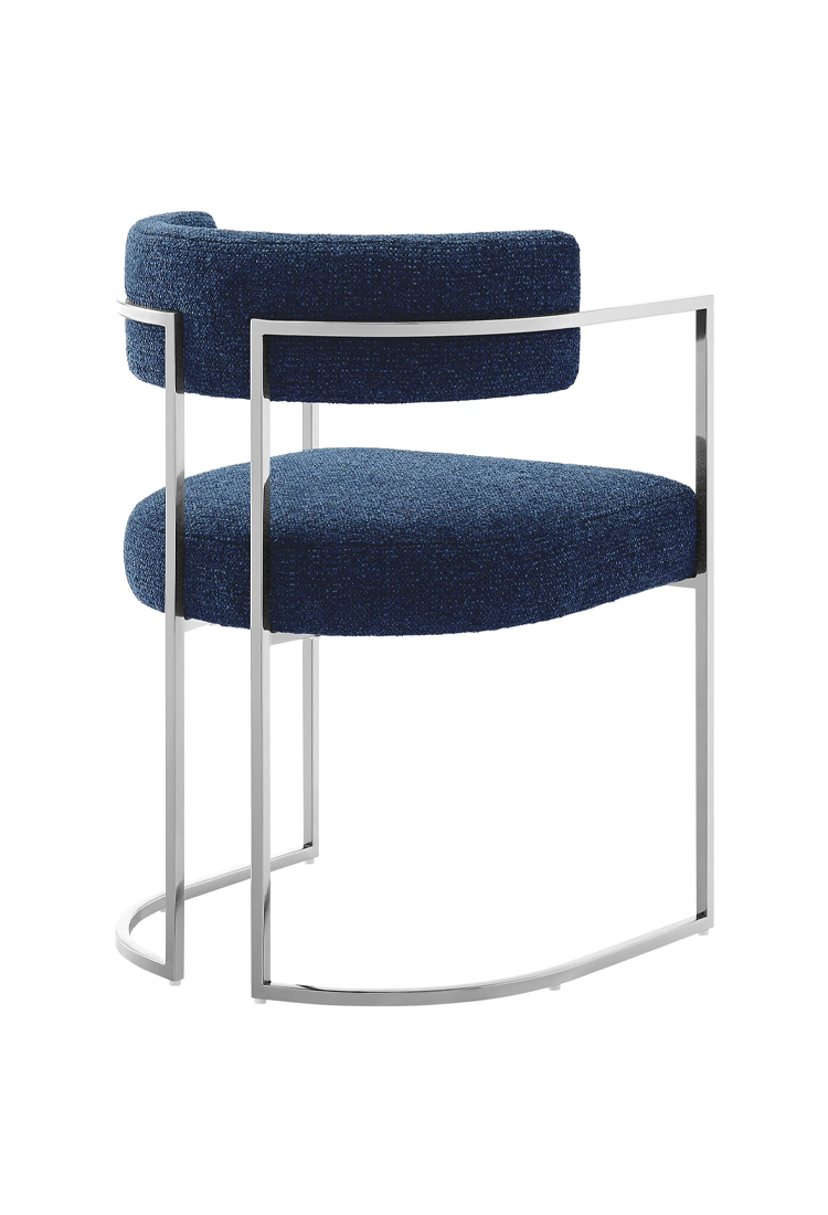 Chaise de salle à manger Ardenza à dossier incurvé en tissu et métal, bleu marine argenté