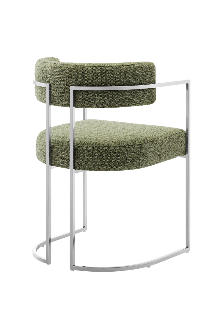 Chaise de salle à manger Ardenza à dossier incurvé en tissu et métal, feuille d'argent