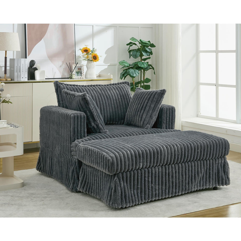 47.7 Oversized Corduroy Chaise Lounge with Ottoman Recliner