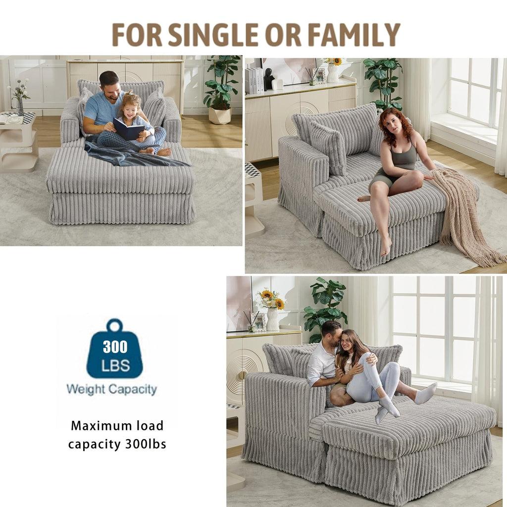 47.7 Oversized Corduroy Chaise Lounge with Ottoman Recliner