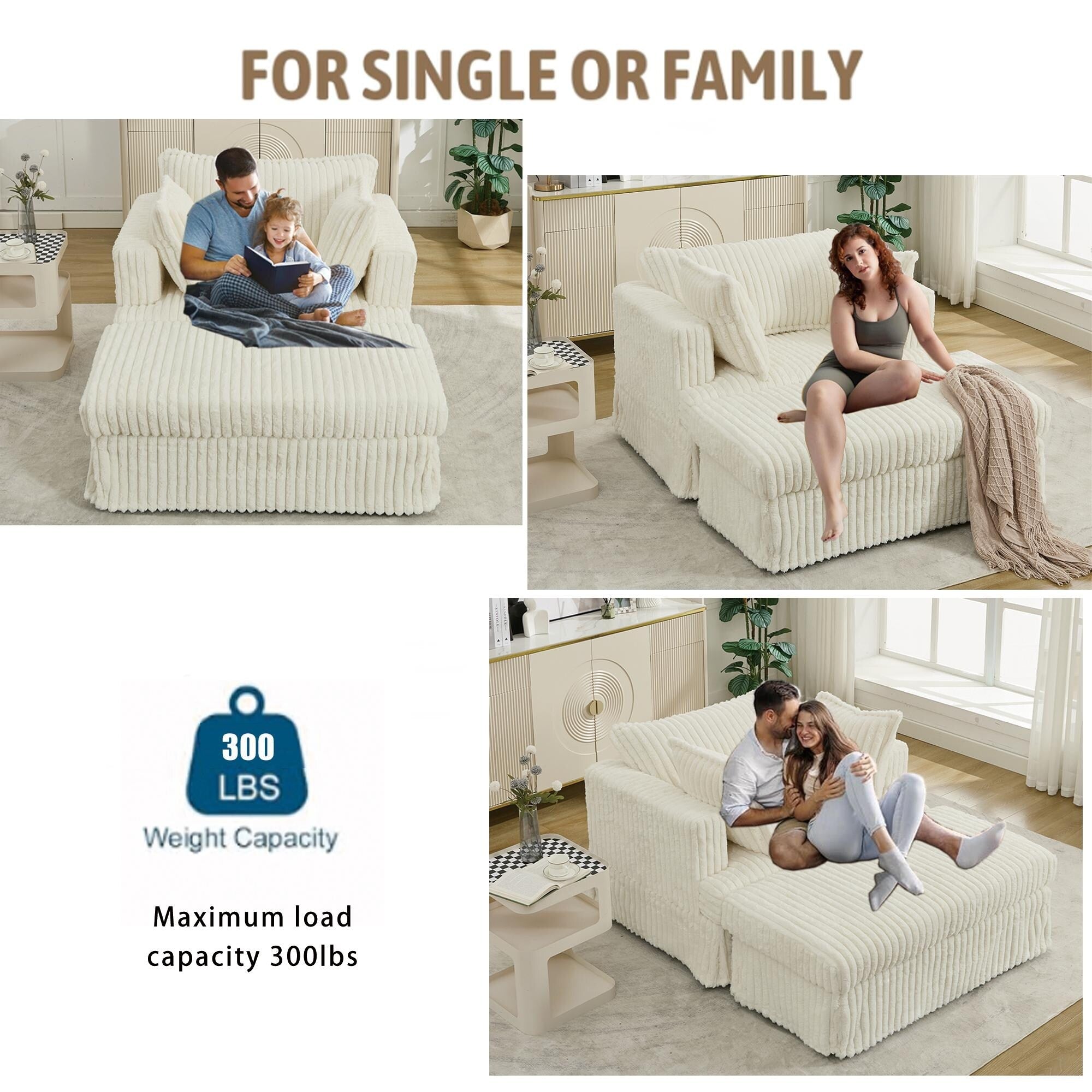 47.7 Oversized Corduroy Chaise Lounge with Ottoman Recliner