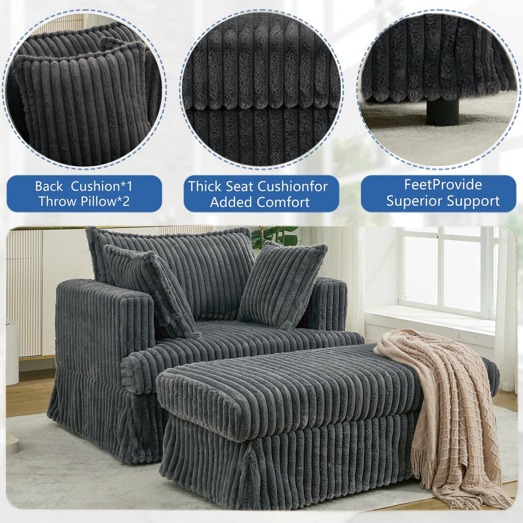 47.7 Oversized Corduroy Chaise Lounge with Ottoman Recliner