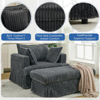 47.7 Oversized Corduroy Chaise Lounge with Ottoman Recliner