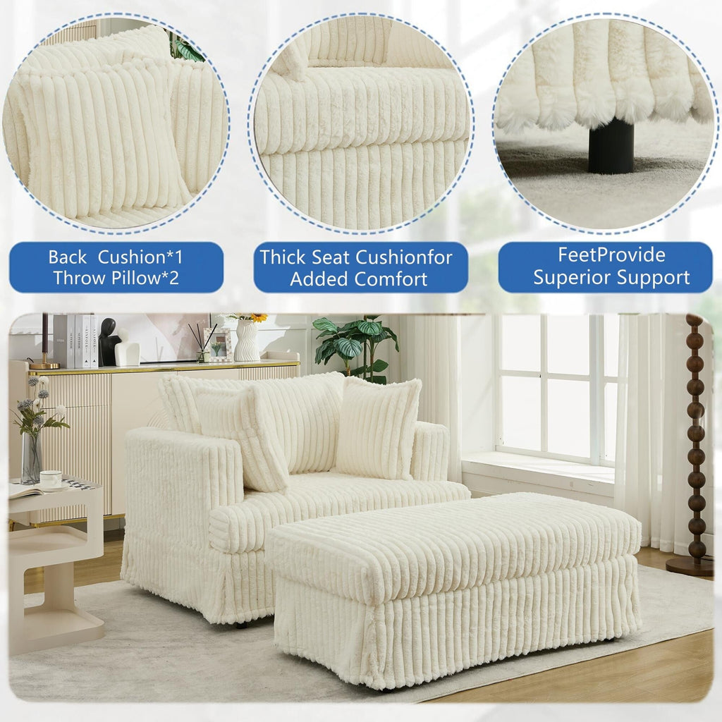 47.7 Oversized Corduroy Chaise Lounge with Ottoman Recliner