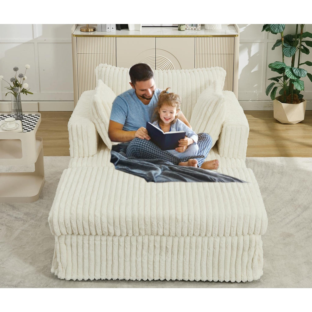 47.7 Oversized Corduroy Chaise Lounge with Ottoman Recliner