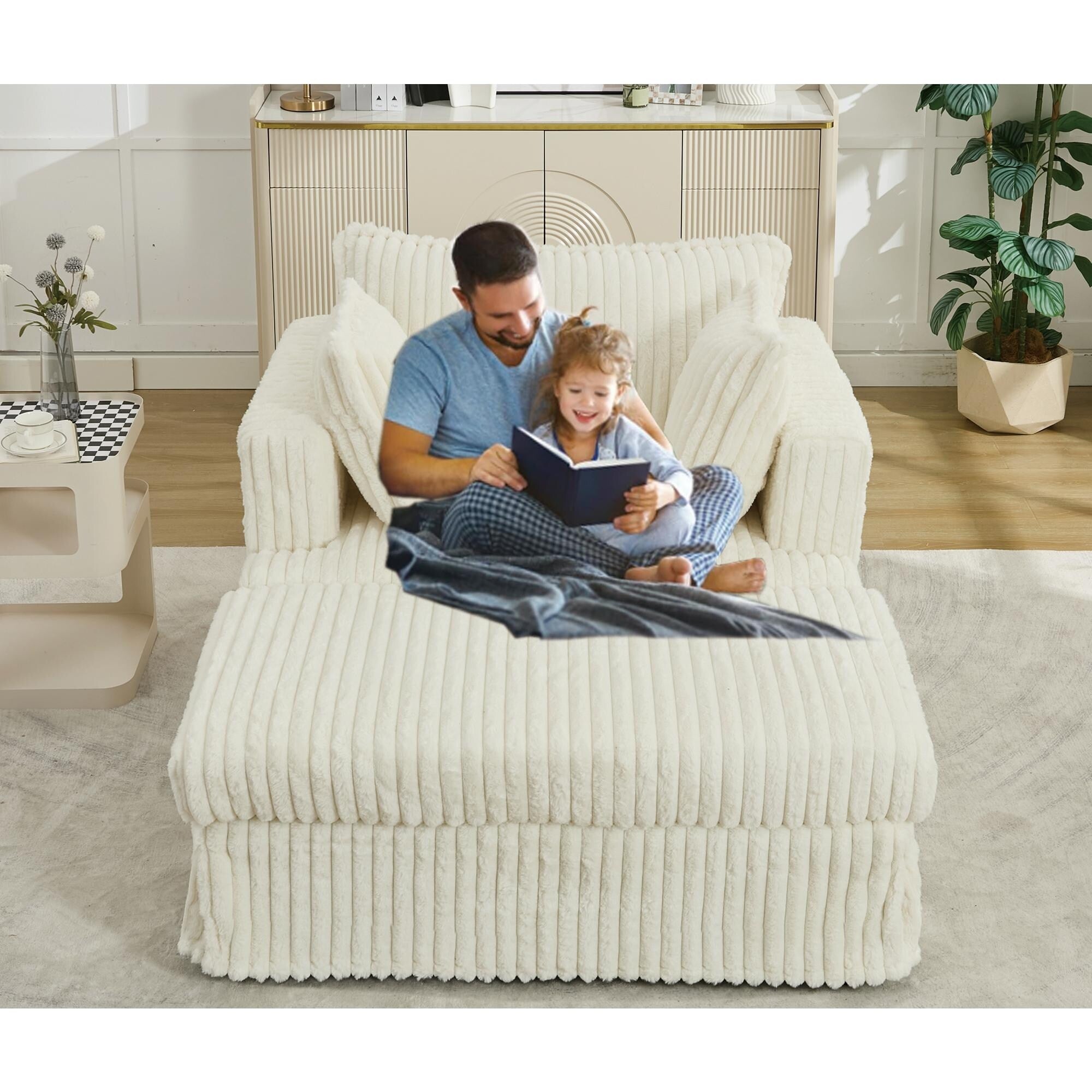 47.7 Oversized Corduroy Chaise Lounge with Ottoman Recliner
