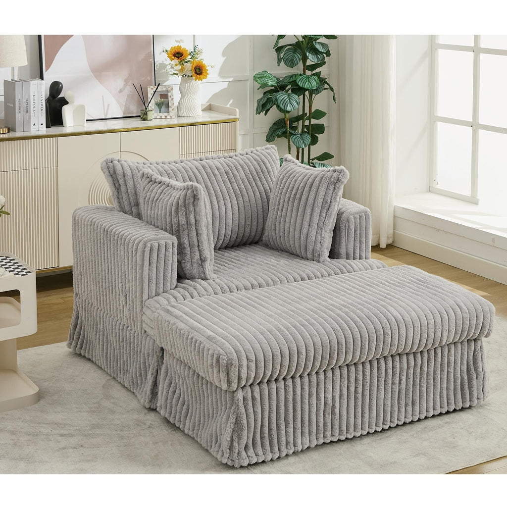 47.7 Oversized Corduroy Chaise Lounge with Ottoman Recliner