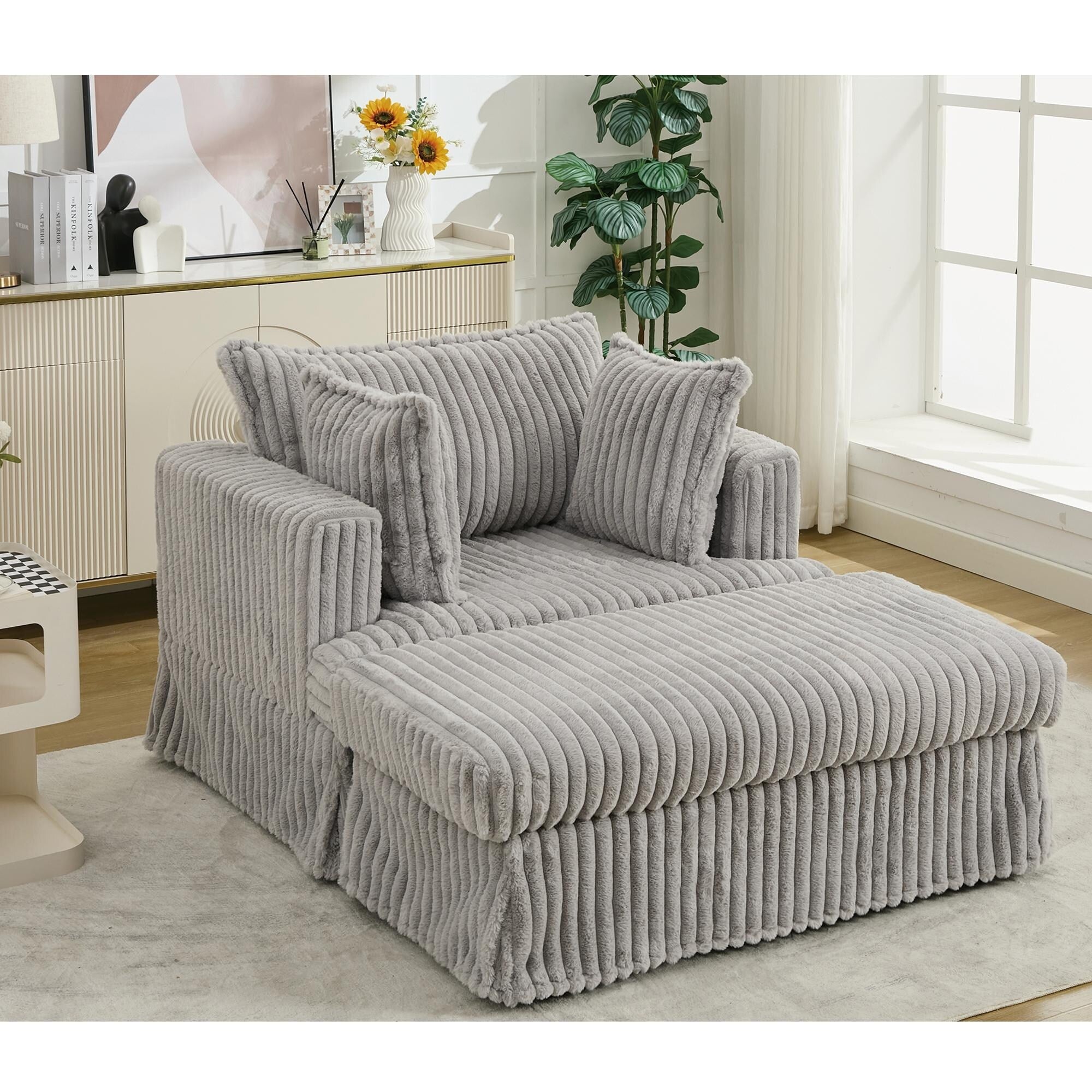 47.7 Oversized Corduroy Chaise Lounge with Ottoman Recliner