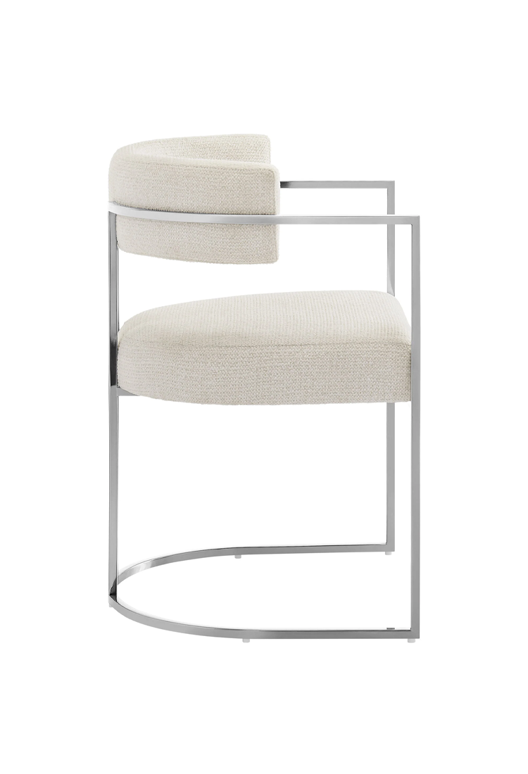 Chaise de salle à manger Ardenza à dossier incurvé en tissu et métal, couleur crème argentée