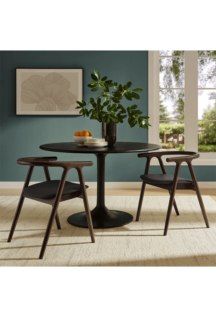 Chaise de salle à manger Serene en cuir et bois, noire