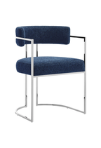 Chaise de salle à manger Ardenza à dossier incurvé en tissu et métal, bleu marine argenté