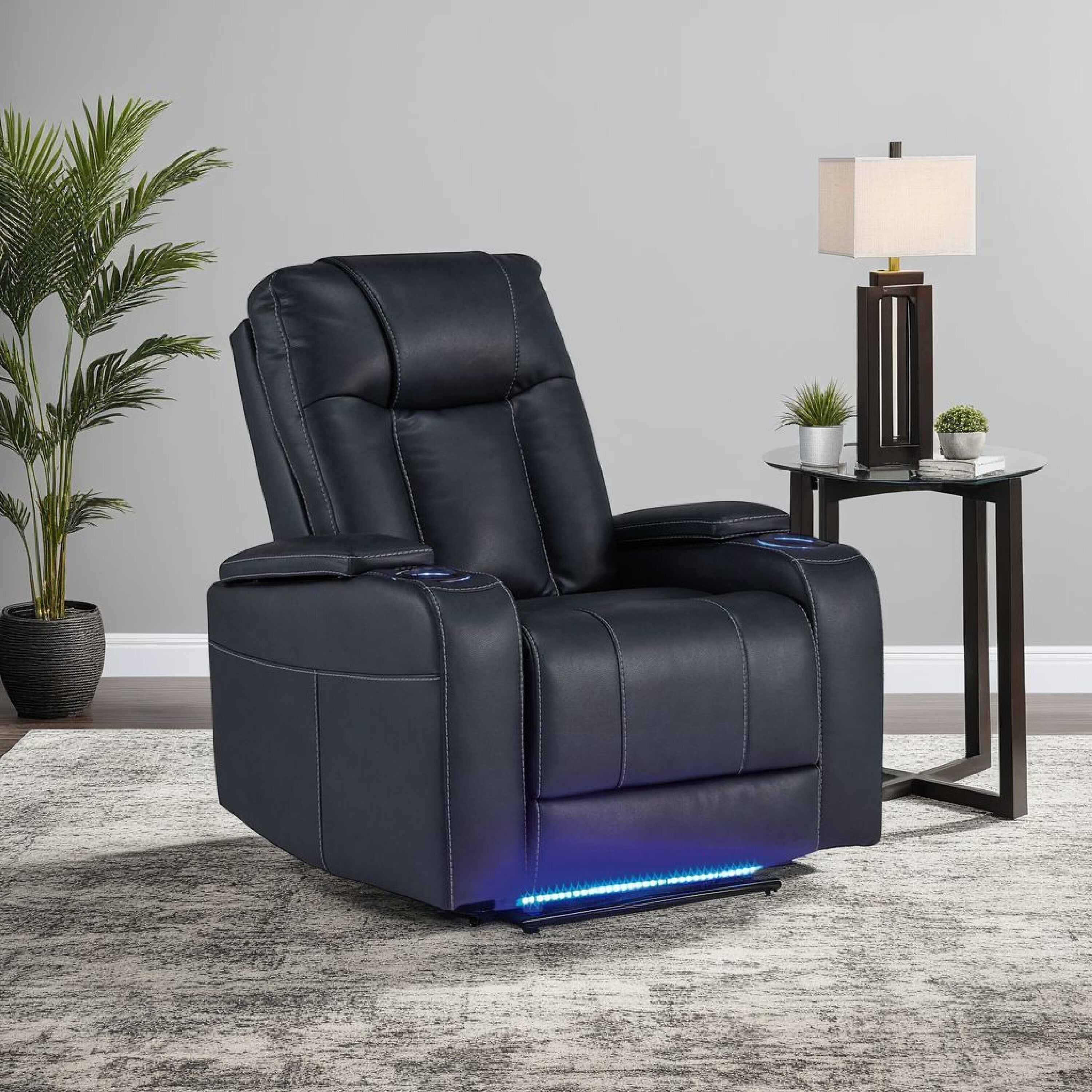 Callum Power Recliner Chair, Adjustable Headrest, Black Faux Leather