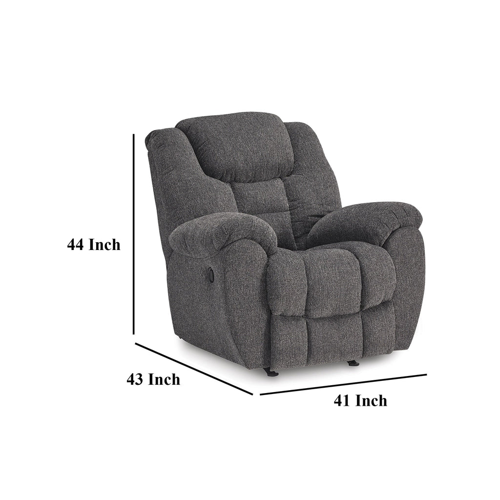 Dane Manual Rocker Recliner Chair, Gray Polyester, Pillow Top Arms