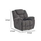 Dane Manual Rocker Recliner Chair, Gray Polyester, Pillow Top Arms