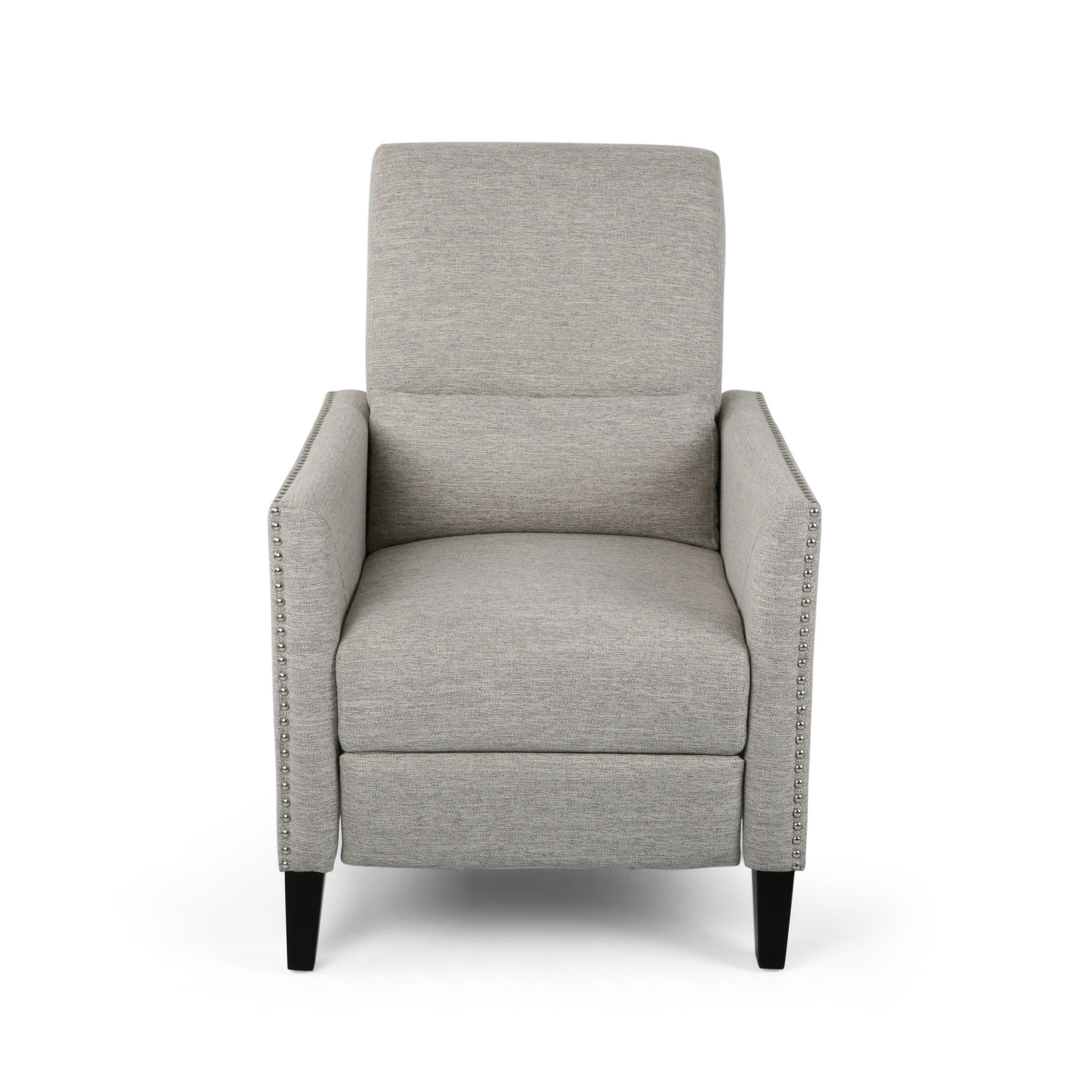 Davy Pushback Recliner Chair, Nailhead Trim, Birch Wood, Gray Fabric