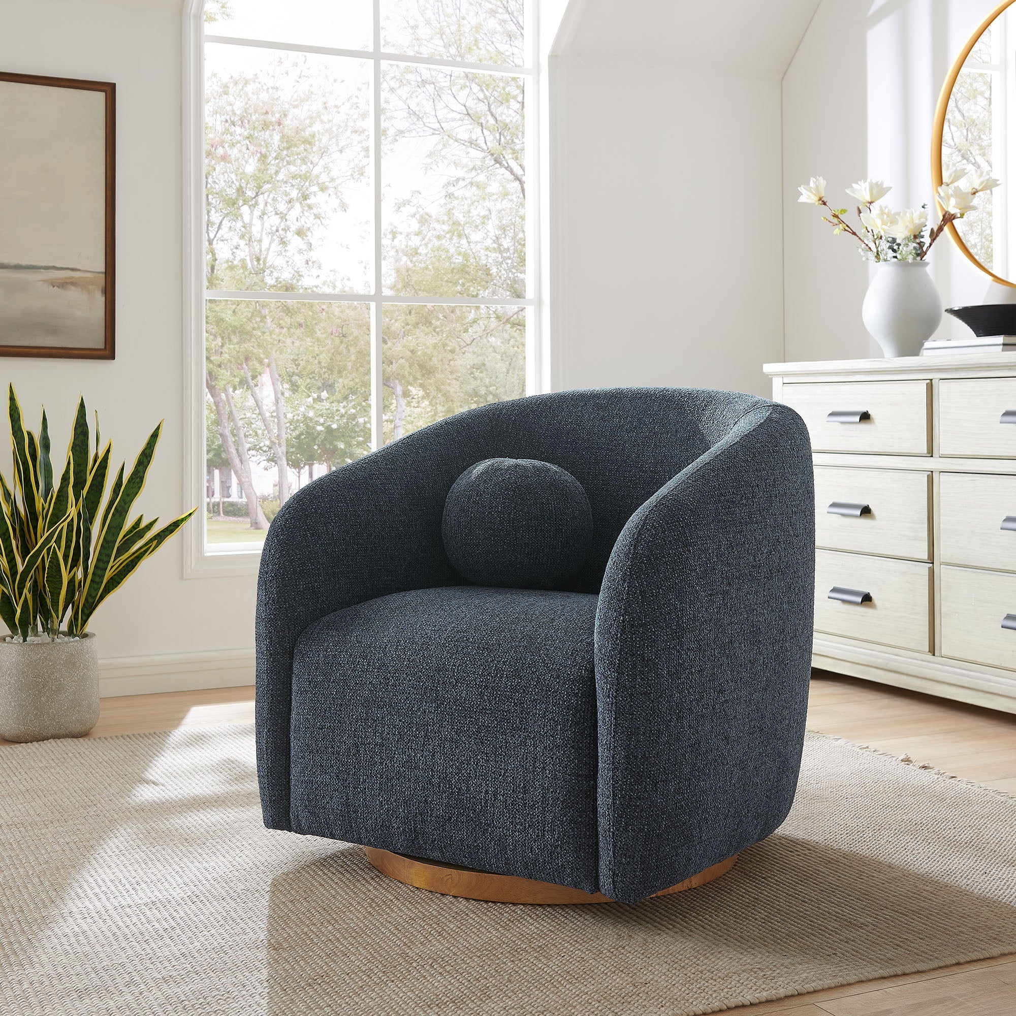 Fauteuil en tissu Chennie, bleu marine