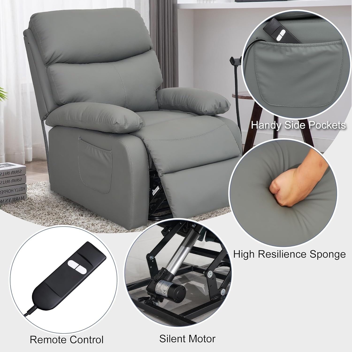 Electric Lift Recliner, Power Lift Recliner Chair with Waterproof Fabric