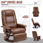 Faux Leather Manual Swivel Recliner Chair with Footrest, Armrest and Wrapped Wood Base
