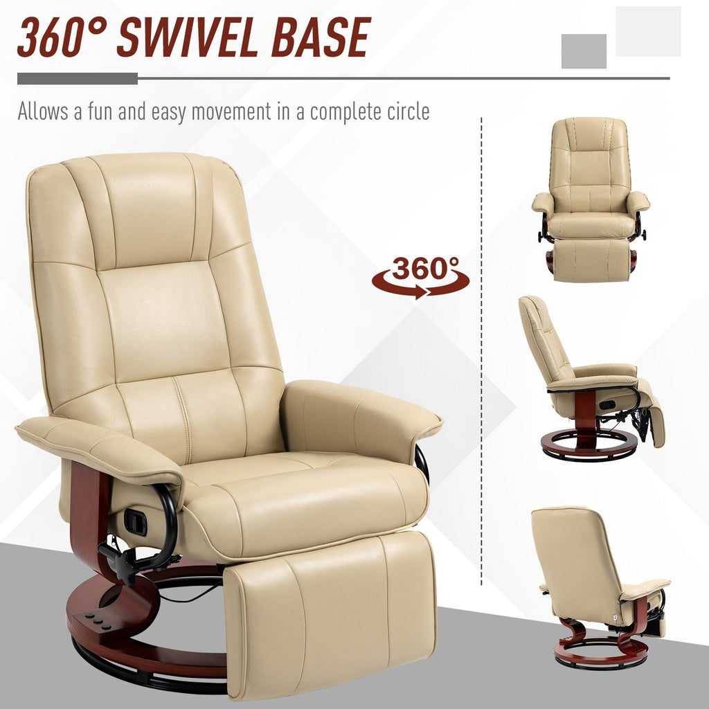 Faux Leather Manual Swivel Recliner Chair with Footrest, Armrest and Wrapped Wood Base