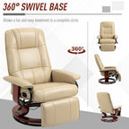 Faux Leather Manual Swivel Recliner Chair with Footrest, Armrest and Wrapped Wood Base