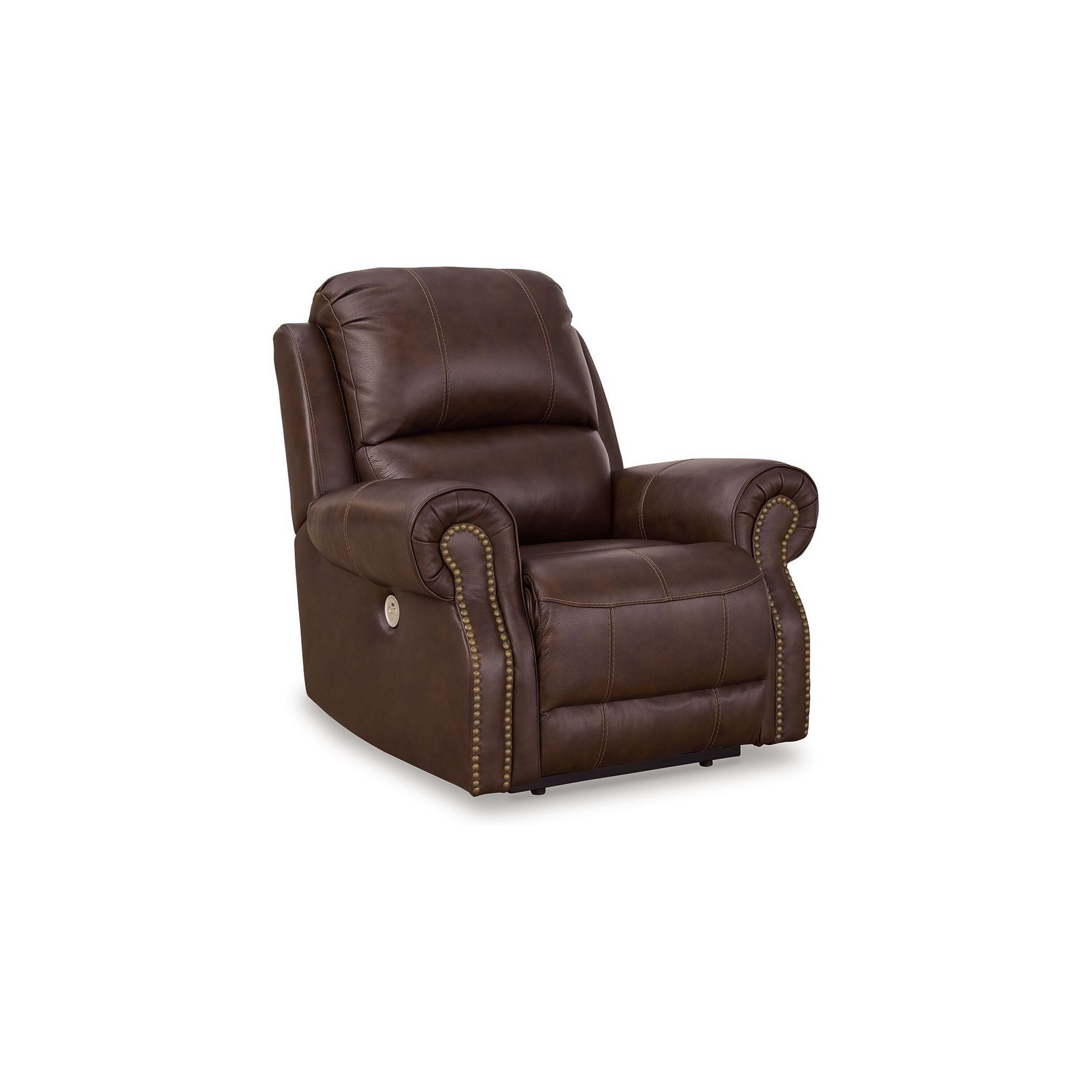 Freye Power Recliner, USB, Zero Wall Dark Brown Leather, Nailhead Trim